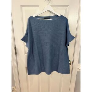 Peruvian Connection Blue Loose Knit Batwing Short Sleeve Sweater SZ M/L NWOT